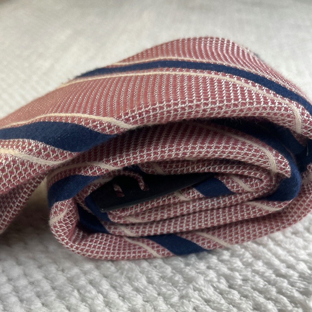 Charles Tyrwhitt Mens Red Navy Stripe Cotton Silk Tie Made in Italy Handmade - Picture 2 of 6